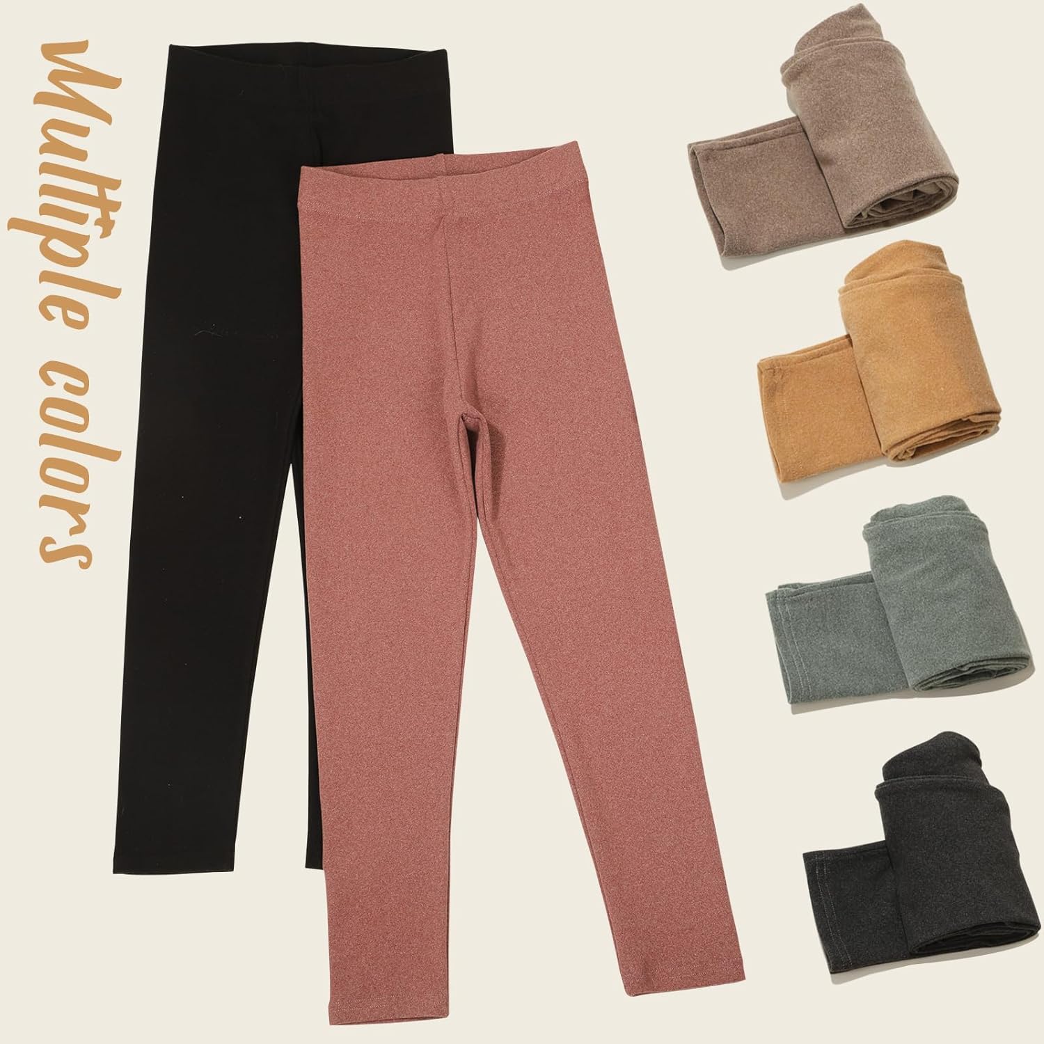 6 Pack Toddler Girl Solid Leggings Soft Comfortable Ankle Length Leggings Kids Stretchy High Waist Pants - Image 5