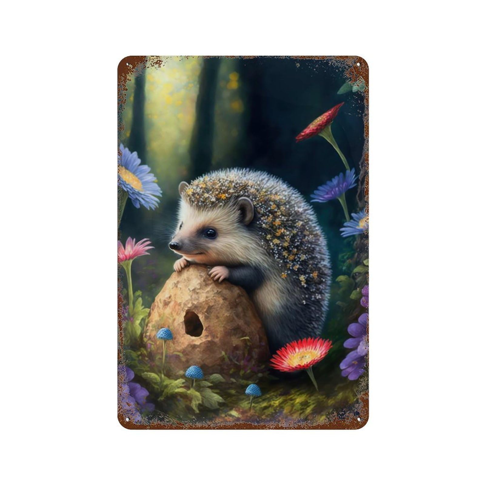 Little Hedgehog Rusty Metal Tin Sign 11.8"x7.9", Vintage Wall Decor for Garage, Pub Or Kitchen