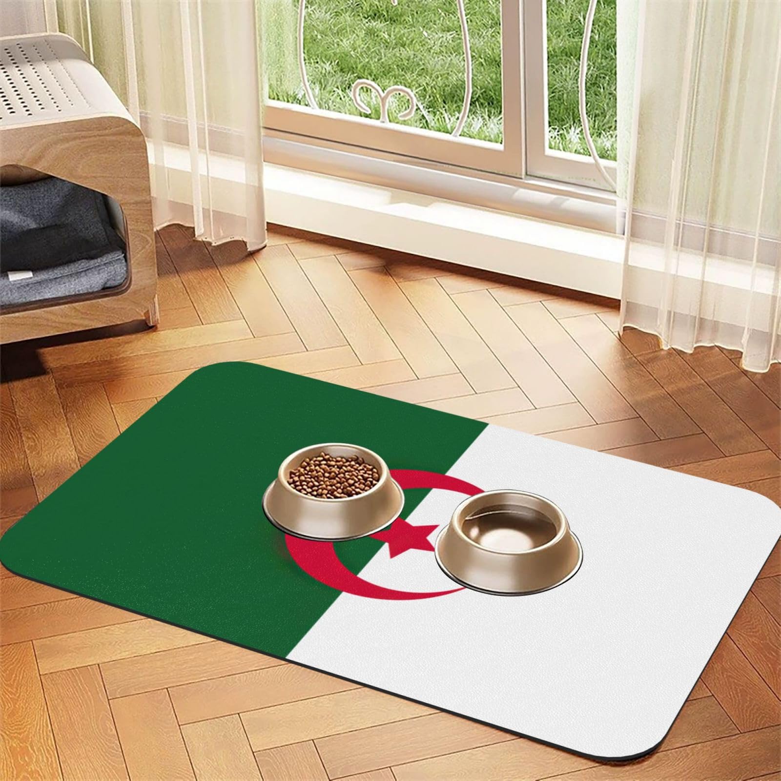 Tapis de nourriture absorbant pour animaux étanche en cuir PU drapeau Algérie