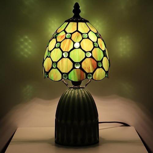 Miniatura 9 de Tiffany Lamp Stained Glass Mushroom Table Lamps 6X6X12.5 Inch Brownish Green Pearl Style Small Night Light Ceramic Base Mini Accent Desk Light