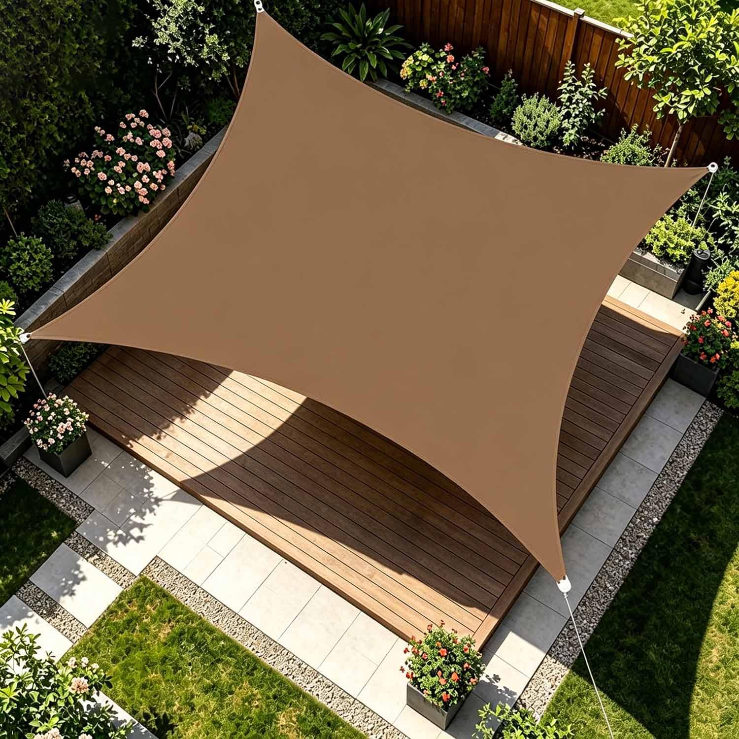 Ffsaacol Shade Sails Rectangle, Sun Shade Sail for Garden with Ropes, Shade Sail Canopy Waterproof UV Block Fabric, for Patio Lawn Garden Carport Backyard Deck Pergola 4, 10x13FT/3x4m