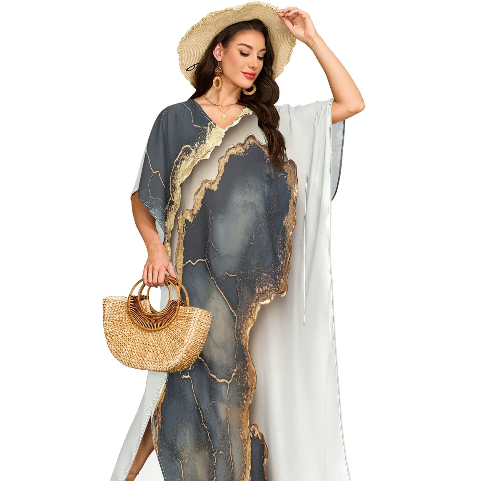 Robe de plage longue en marbre noir taille M fluide - 8