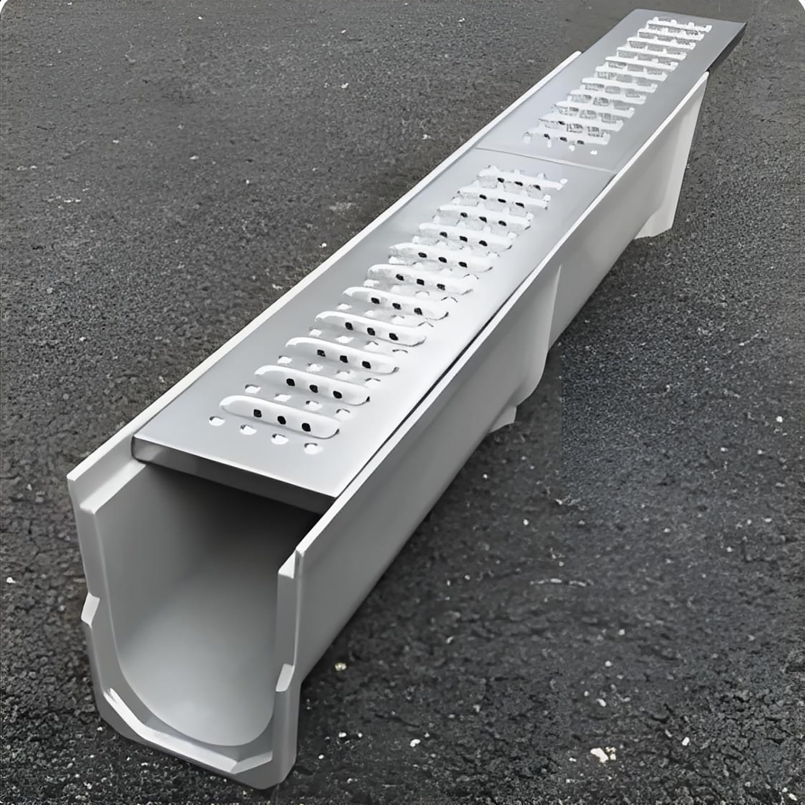 GLDYTVF High LoadBearing Outdoor Drainage KitResin Channel Drain with Removable Strainer & Perforated Metal Grate for Garden Driveway and Patio Drainage Solutions