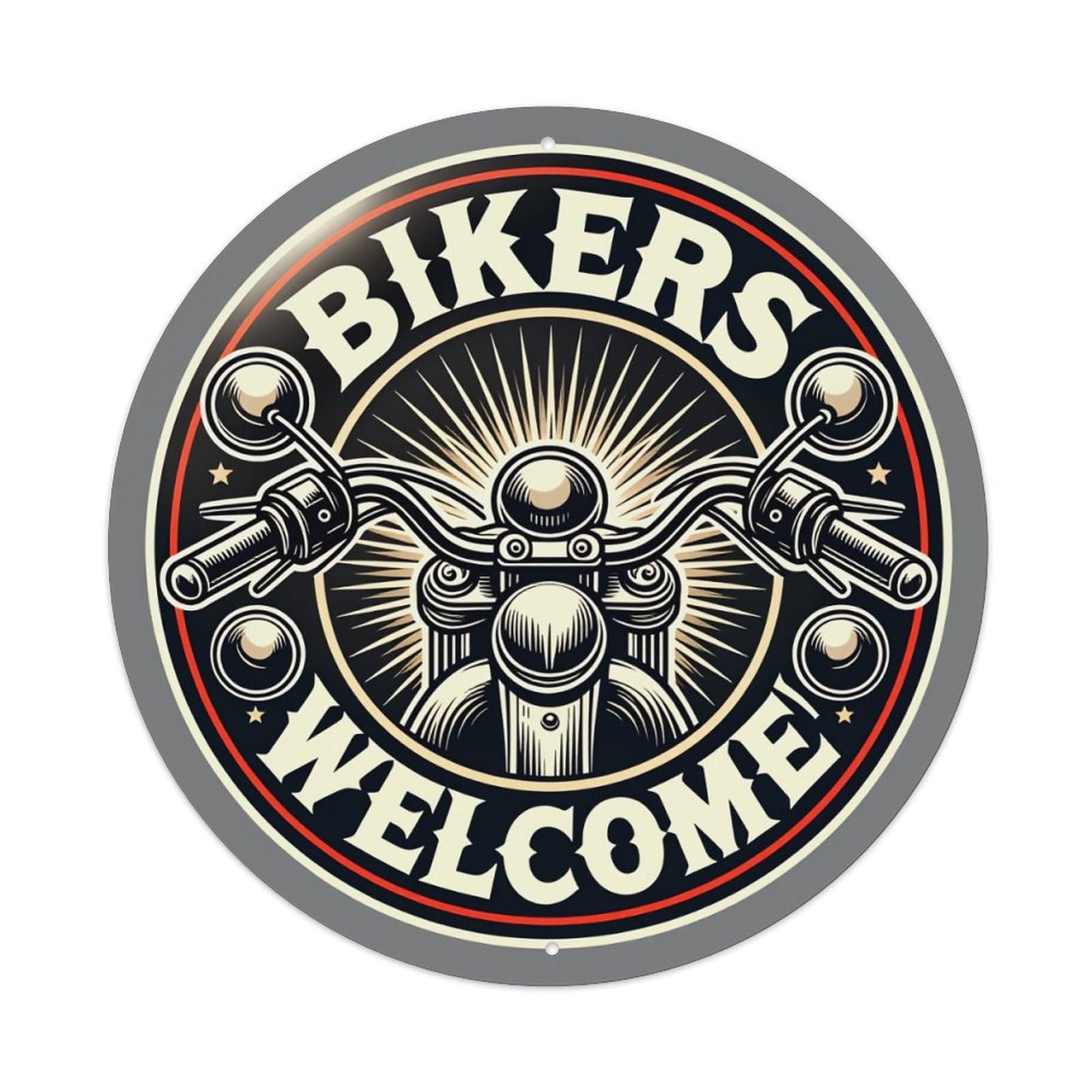 Bikers Welcome Motorcycle Emblem Design Metal Tin Sign Vintage Garden Bedroom Cafe Bar Man Cave Home Wall Decor Metal Poster 8x8 inches