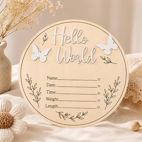 Hello World Baby Announcement Wooden Welcome Baby Sign White Hello