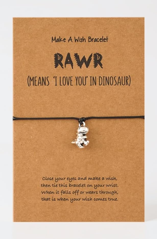 Dinosaur Make a Wish Bracelet for Best Friend, Birthday Gift for Women, Friendship for Husband, Boyfriend From Wife, Girlfriend - Small, Wax Wire, Alloy