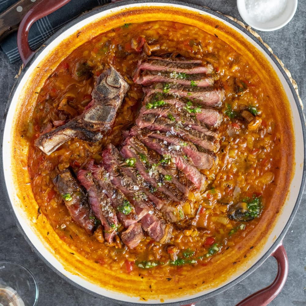 Mahlzeit Paella - Sartén esmaltada (35 cm de diámetro, color naranja Sunny, hierro fundido, con dos asas), para barbacoa o paella