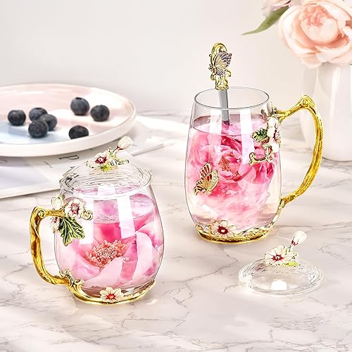 Miniatura 10 de Wisolt Regalos de cumpleaños para mujeres, regalos para el día de la madre, taza de té de vidrio esmaltado, regalos para ella, mamá, abuela,