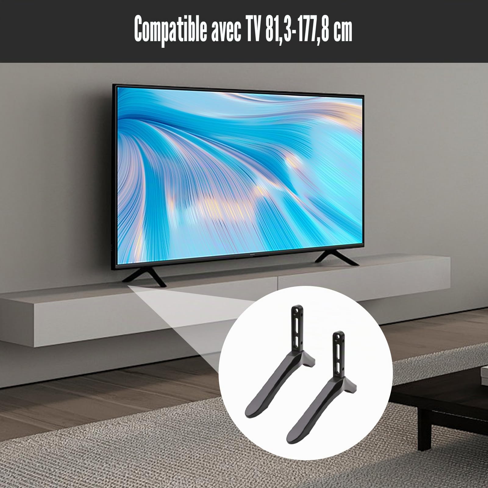 Pied TV Universel pour Téléviseurs de 32 à 65 Pouces Support TV Piédestal Remplacement de Base de Meuble TV avec Jeu Vis Et Patins Antidérapants Pied pour Samsung LG TCL