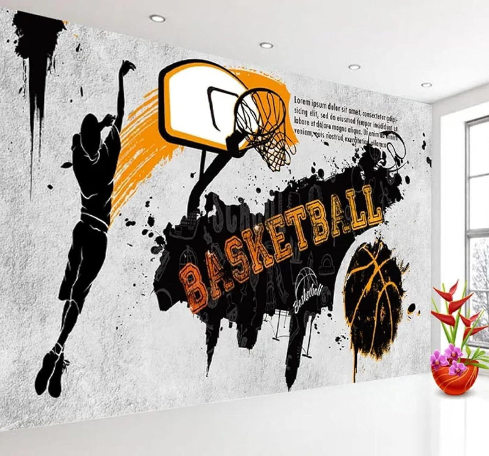 XLMING Retro Black and White Personalised Graffiti Basketball 3D Wallpaper Luxury Home Dining Decor Paste Sofa Living Room The Wall for Bedroom Mural-350cm×256cm