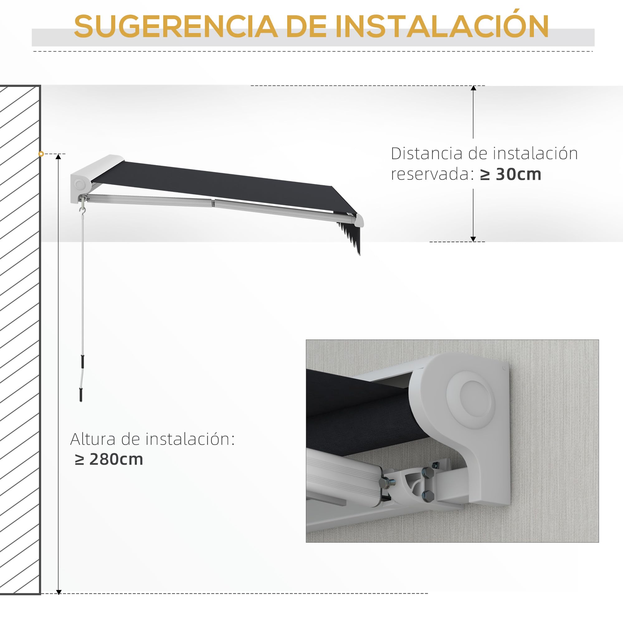 Outsunny Toldo Eléctrico Retráctil y Manual Exterior Terraza 2,5x2 m Gris | con Mando a Distancia, Enrollable con Manivela, Marco de Aluminio, para Jardín Puerta Ventana