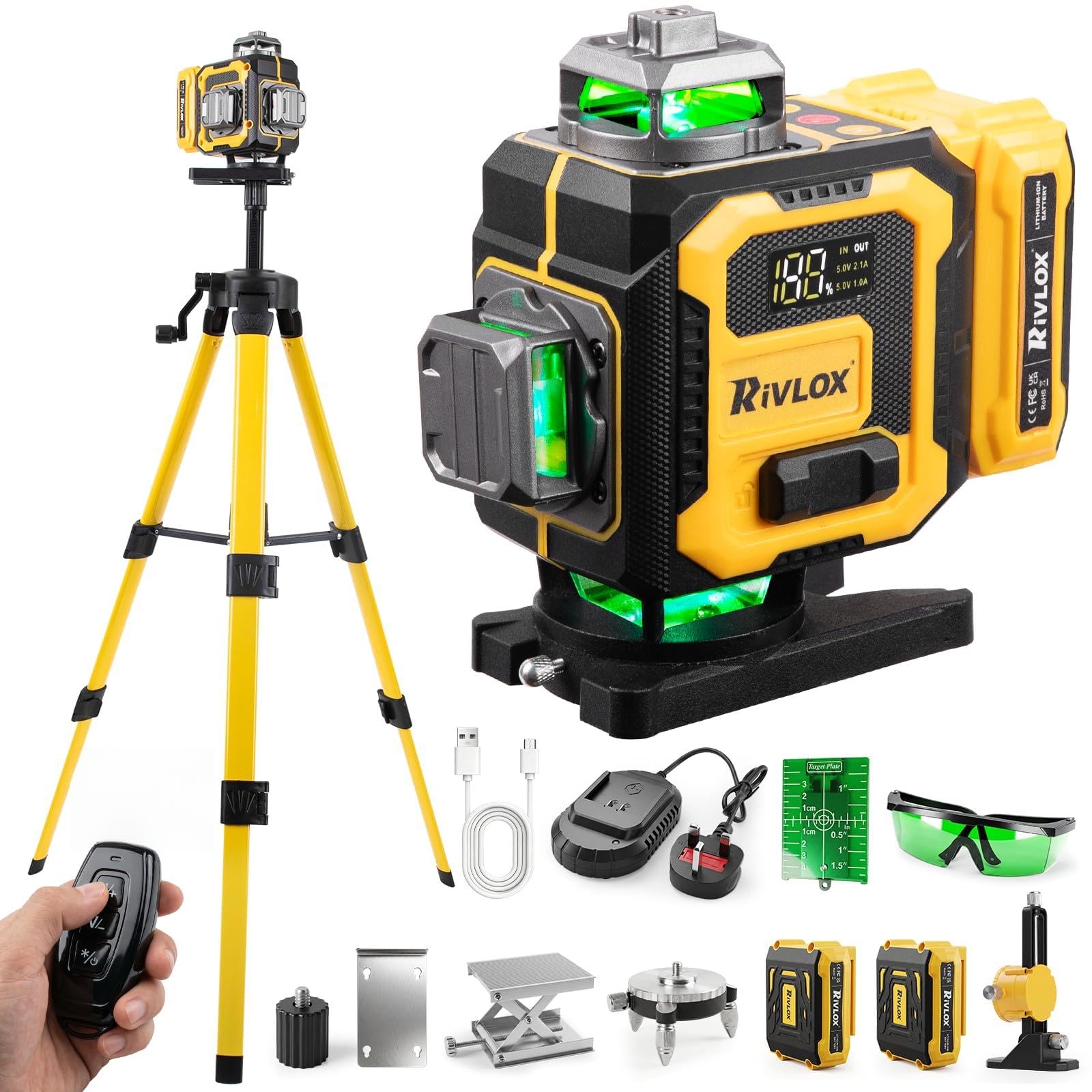 Rivlox Laser Level with Tripod, 4x360° Self Leveling Laser Level