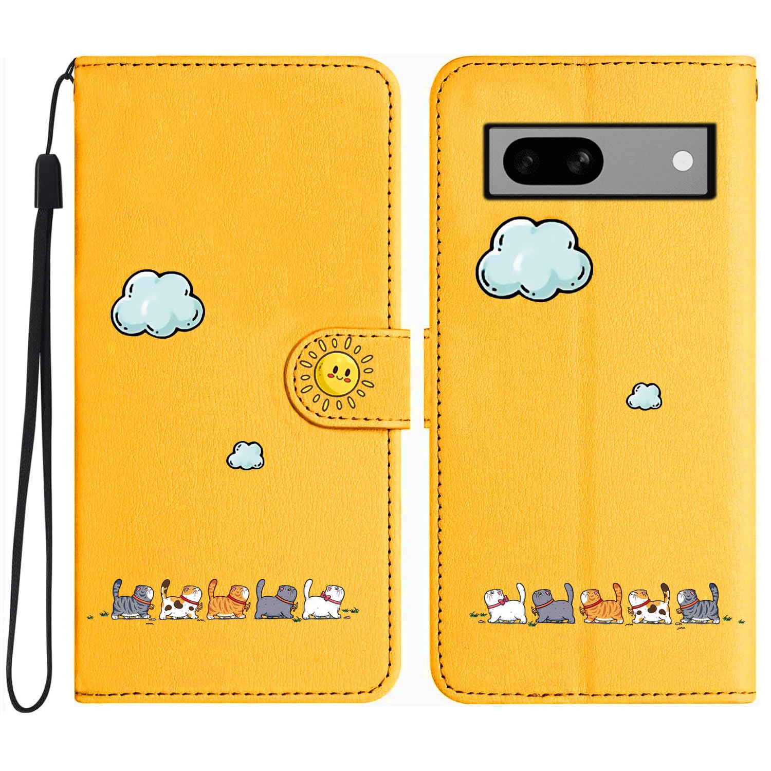 ALSDKEZI 対応 Google Pixel 8A ケース 手帳型 可愛い 猫柄 ピクセル 8A 携帯カバー 動物柄 純色シンプルデザイン スマホケース おしゃれ カード入れ 財布型 Pixel 8A 女性 人気 カバー カード収納 スタンド機能 内蔵マグネット式, きいろ/Yellow