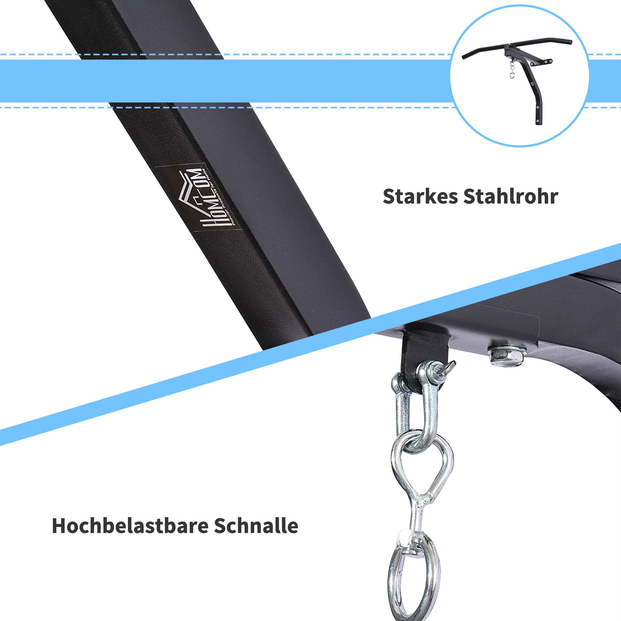 HOMCOM Support Sac de Boxe Fixation Sac de Frappe Barre de Traction intégrée Charge Max. 130 Kg Acier Noir
