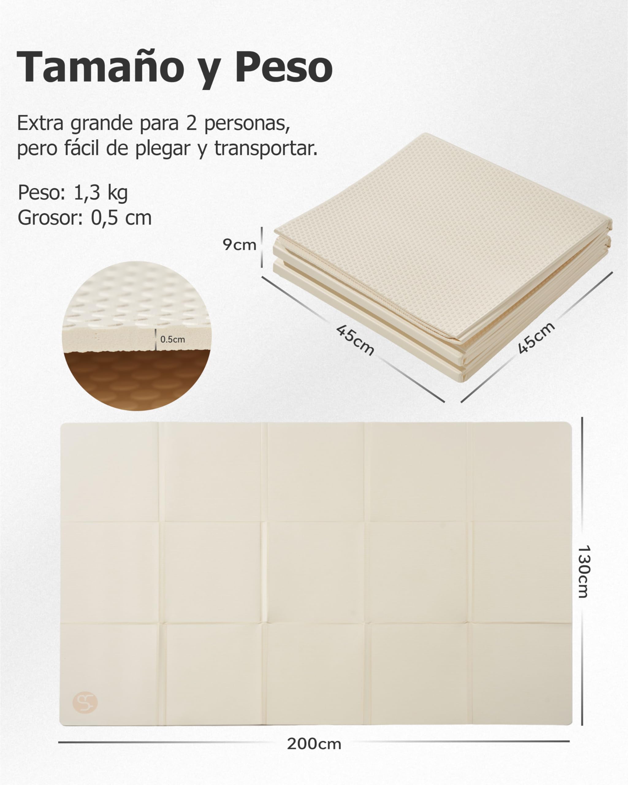Esterilla de yoga plegable, antideslizante, portátil, esterilla de fitness 200 x 130 x 5 mm, esterilla de gimnasia para pilates, camping, deportes, viajes, TPE, plegable, esterilla de ejercicio