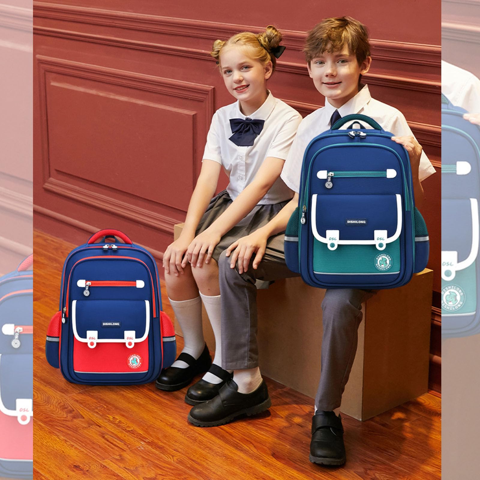 FANDARE Zaino per bambini Zaini Casual Zaini Cartelle Zaino Scuola per grado 4-9 Borse Elementare Zaino Ragazze Ragazzi Zainetto per Studenti Primarie Viaggiare Uomo Donna Zainetto Blu verde L