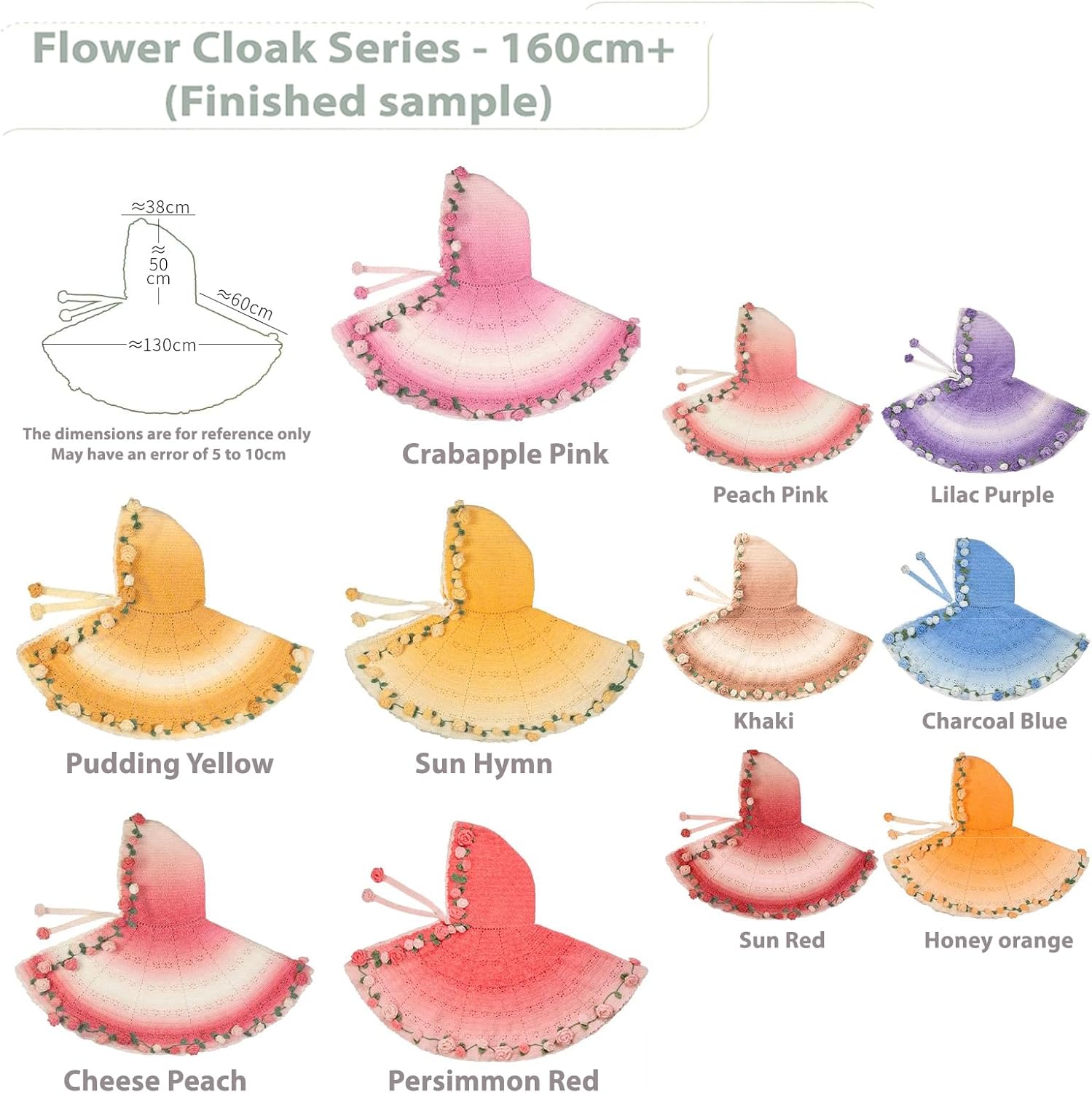 DIY Floral Cape Crochet Kit – Handmade Flower Lace Shawl Making Set with Video Tutorial, Beginner-Friendly Knitting Gift for Women (Sun Red(140-160cm))