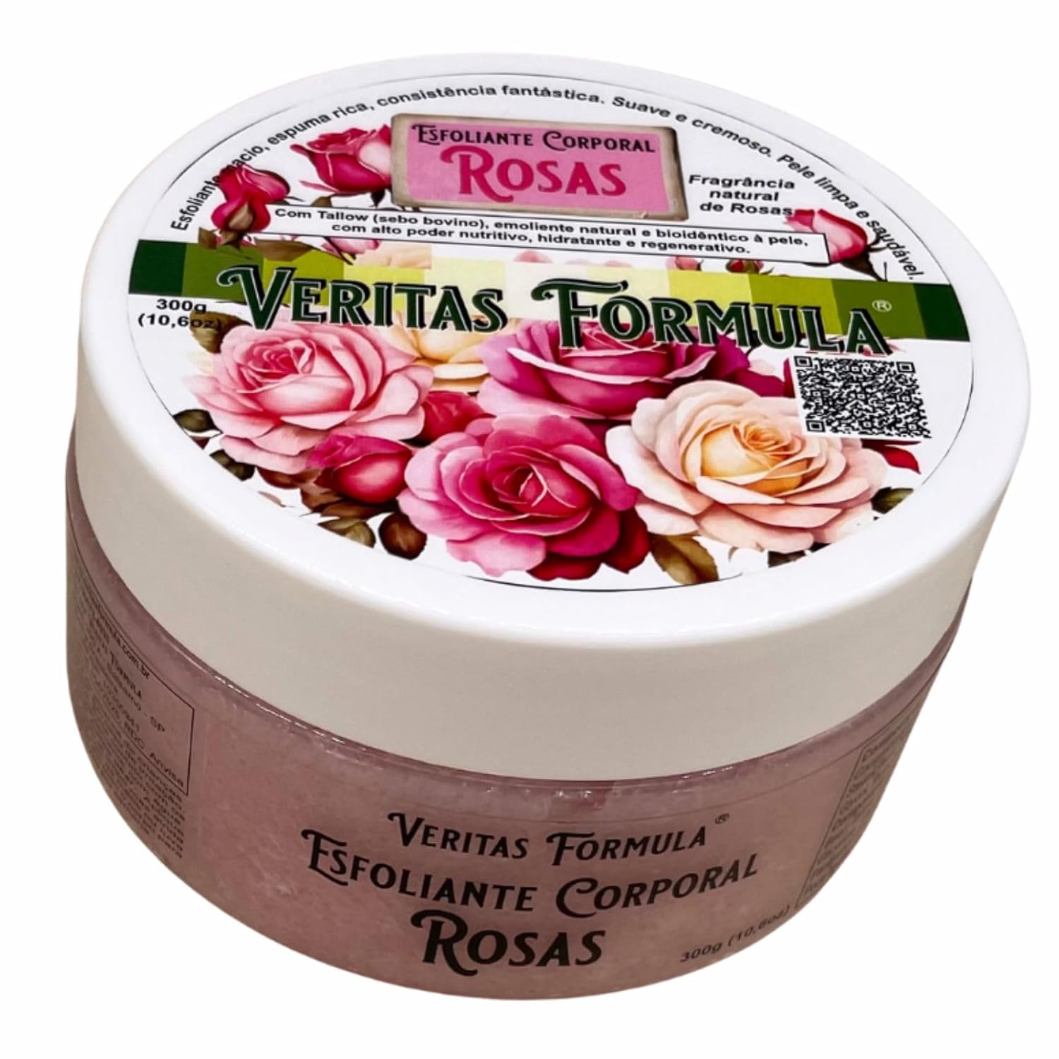 Esfoliante Corporal Natural Veritas Formula – 300g – Açúcar, Tallow e Pró-Vitamina B5 – Pele Macia, Renovada e Perfumada – Várias Fragrâncias Naturais (Rosas)