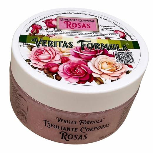 Esfoliante Corporal Natural Veritas Formula – 300g – Açúcar, Tallow e Pró-Vitamina B5 – Pele Macia, Renovada e Perfumada – Várias Fragrâncias Naturais (Rosas)
