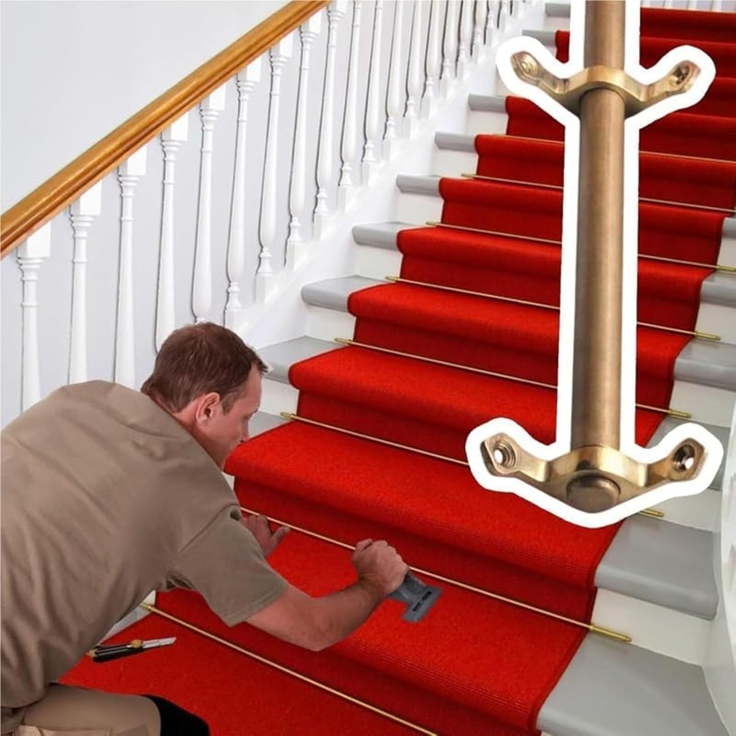 1-16Pcs Brass Stairs Rods for Carpet Runners, Staircase Carpets Fixing Bar for Wood/Porcelain Plate All Kinds of Stair, Anti-Slip Stairway Fixing Brackets(12pcs,102cm(40in))