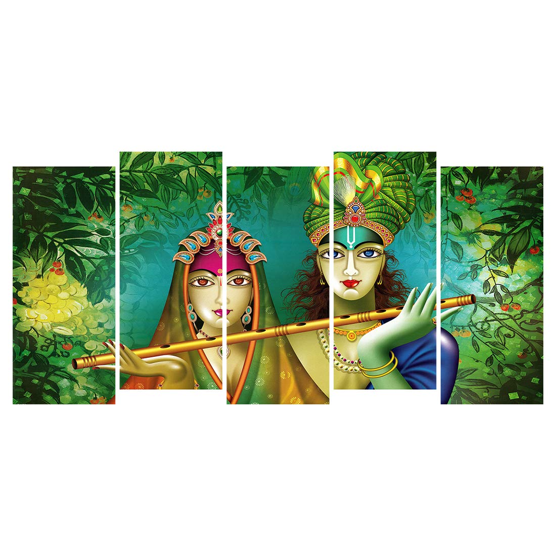 Poster N Frames Split Painting/Frames of 5 Panel of Love Couple Radha Krishna Set of 5 (70x150cm