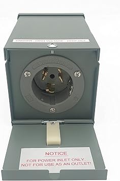 Connecticut Electric EGSPI50 50A Rainproof Generator Power Inlet Box with Cover, CS6375, SS2-50P, Receptacle, Gray