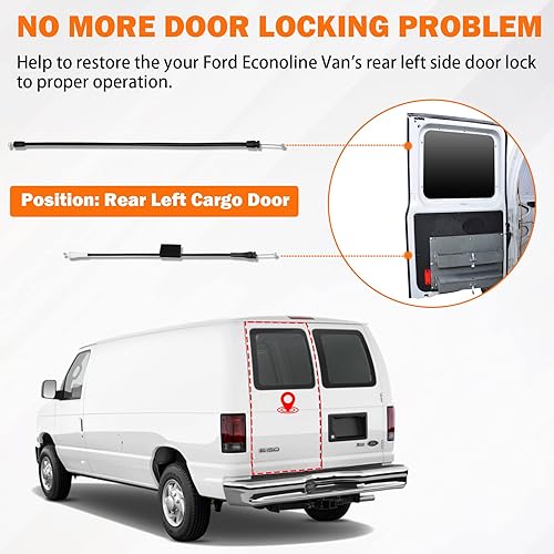Miniatura 3 de Cable de pestillo de puerta trasera para Ford E150 E250 E350 E450 Van 1992-2014 Lado trasero izquierdo del conductor Pestillo de puerta superior e