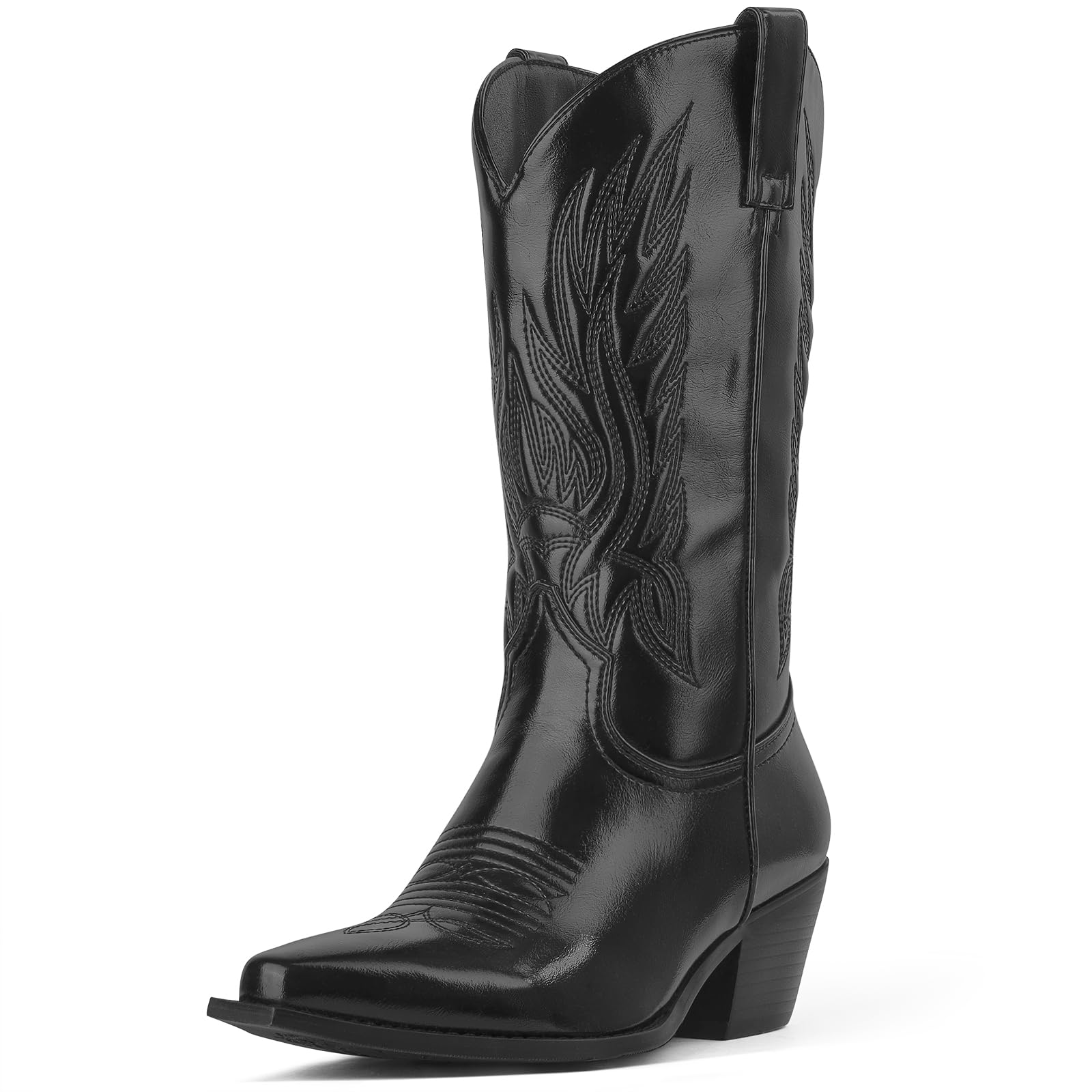 MUCCCUTE Cowboy Boots for Women Mid Calf Cowgirl Boots Embroidered Chunky Heels Pointed Toe Pull On Perfect for