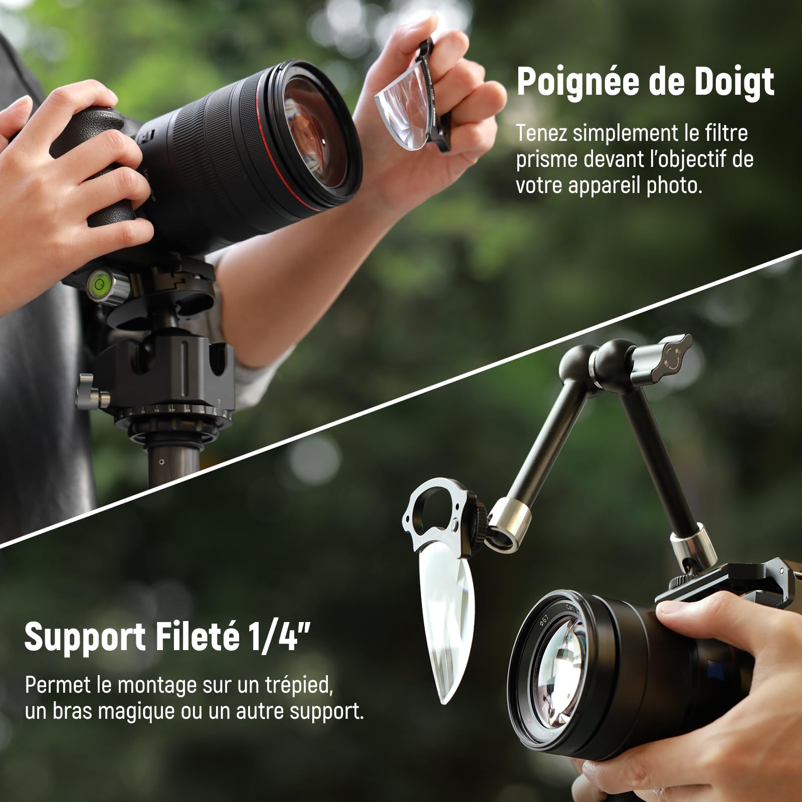 NEEWER 79mm Filtre à Effet Dioptrique Divisé, Filtre à Prisme Demi-dôme avec poignée, 1/4" Trou de vis pour Petit Trépied, Verre Cristal Optique BK9 Semi-Circulaire pour Flou de Premier Plan
