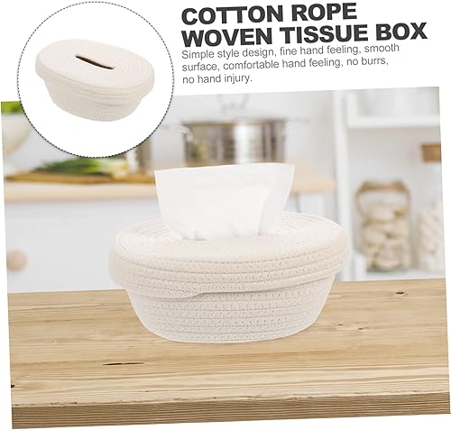 Miniatura 6 de Caja de pañuelos tejida con cuerda de algodón minimalista para el hogar, oficina, coche, servilleta, diseño elegante para espacios de vida