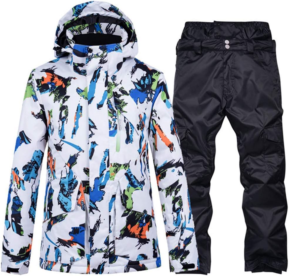 Men's Waterproof Ski Suit Winter Warm Windproof Hooded Jacket and Pants Snowsuit Set