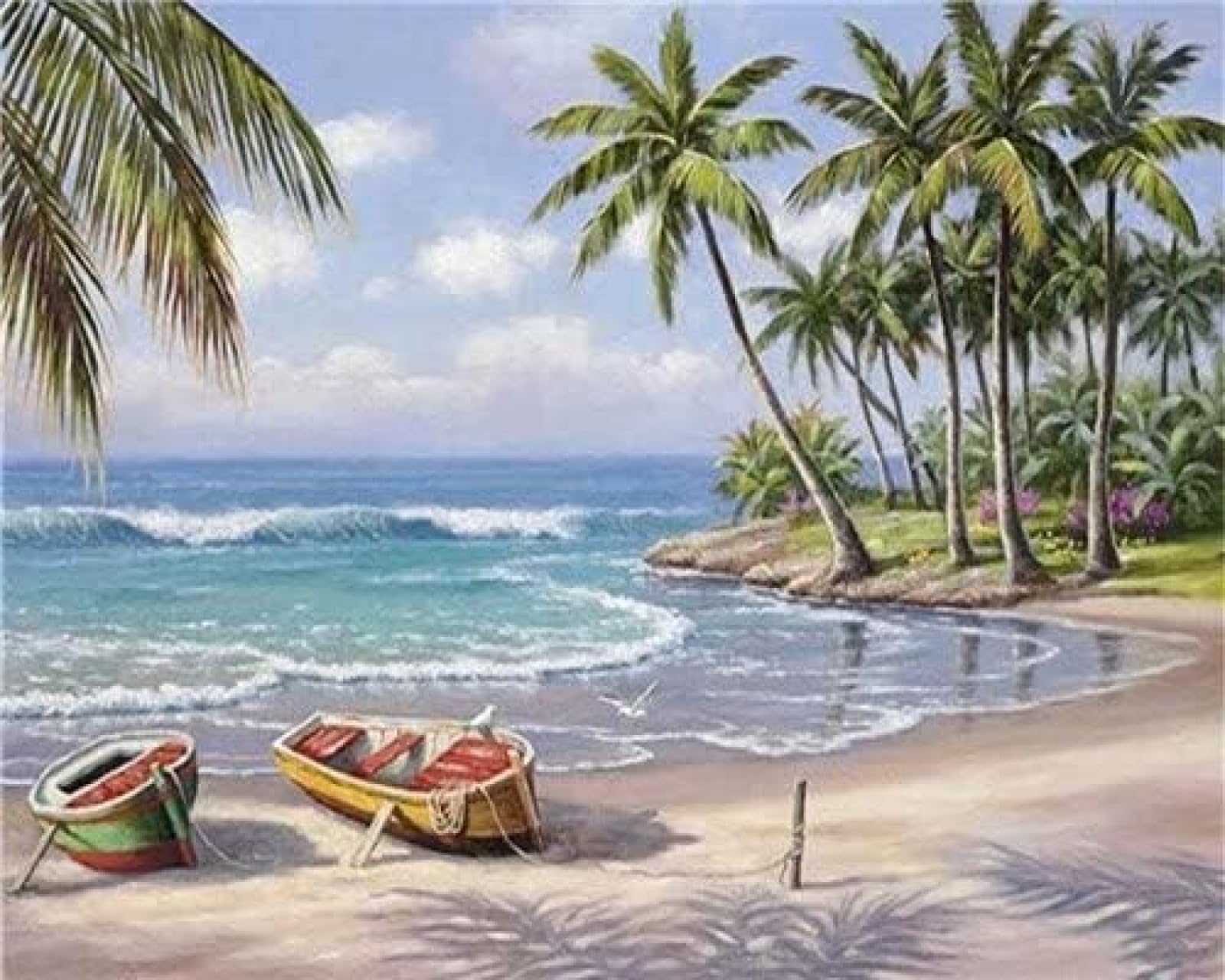 YQbest Number Paint Canvas Painting Kits Seaside DIY Wall Art Unframe Coloring By Numbers Landscape Home Decoration 40x50cm