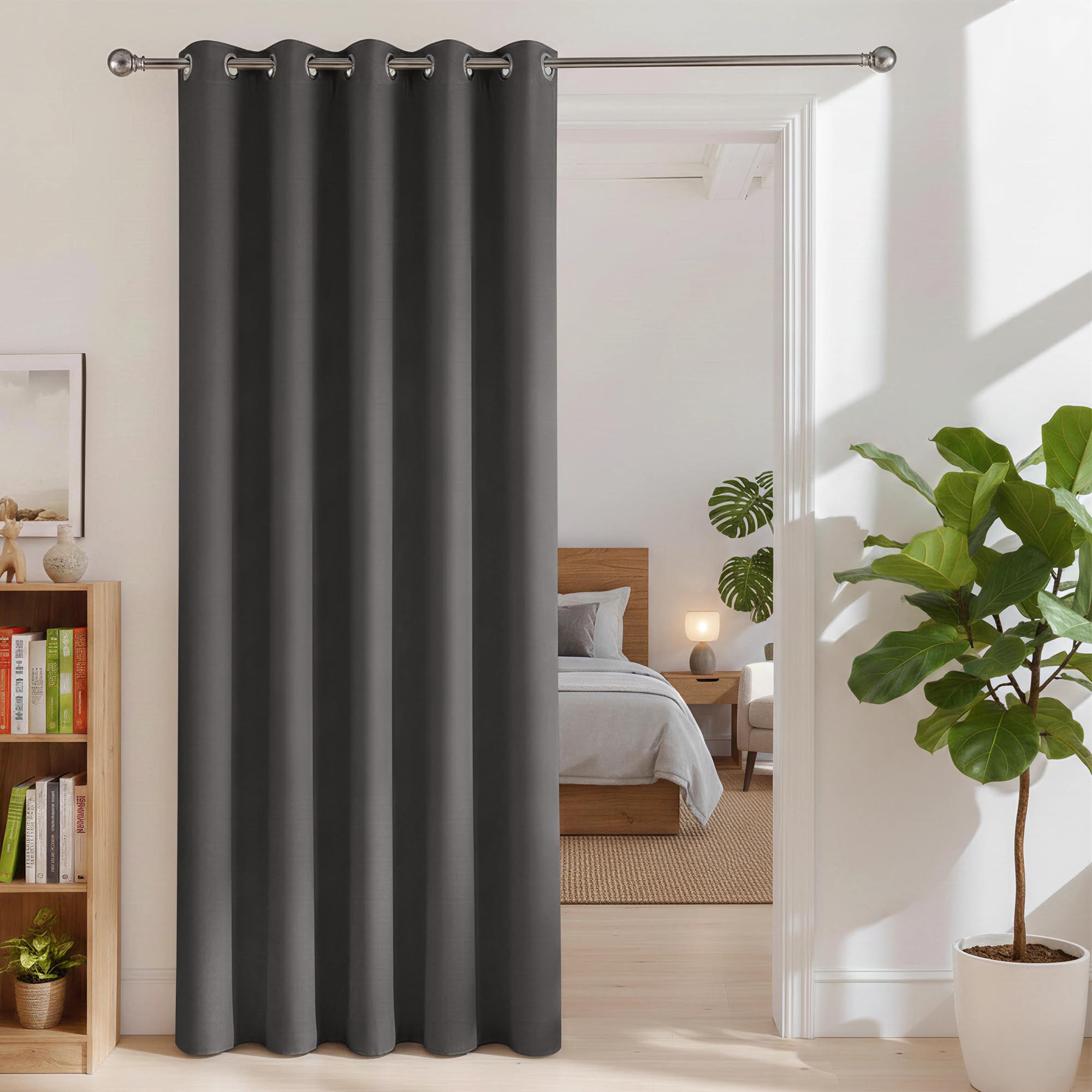 BONZER Room Dividers Curtain - Room Darkening Privacy Noise Reduce Thermal Insulating Window Curtains for Bedroom Living Room Doorway, 96L x 60W Inch (8L x 5W ft), 1 Panel, Dark Grey