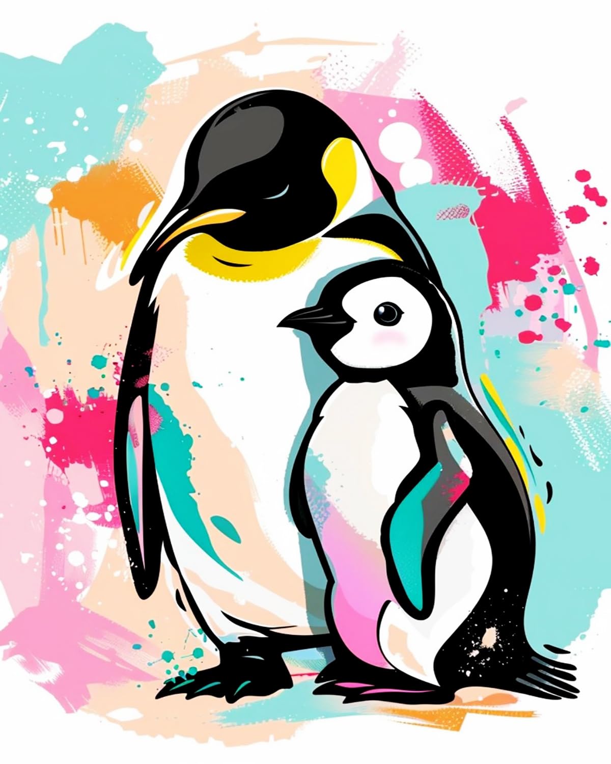 LIUBAISHI Paint by Numbers for Adults, Penguin Mother and Baby, 40x50 cm Acrylic Canvas Kit with 3 Brushes