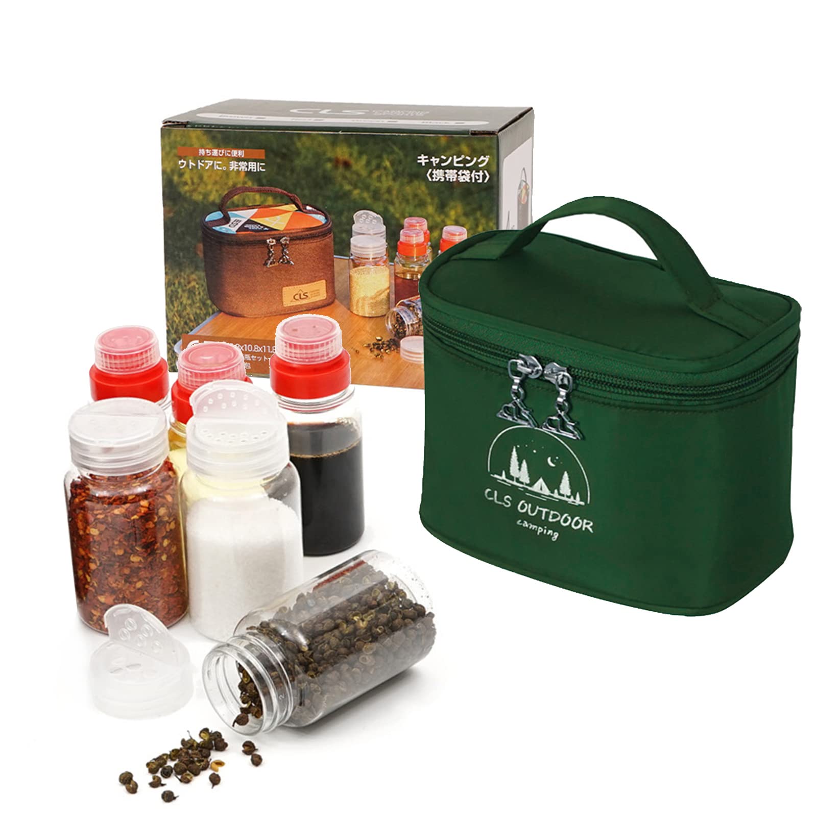 Holzsammlung Camping Portable Spice Set with 6 Spice Containers Storage Bottle Pepper & Salt Spice Shakers, Separable Storage Bag for Outdoor Travel Camping BBQ Picnic (Navy blue)