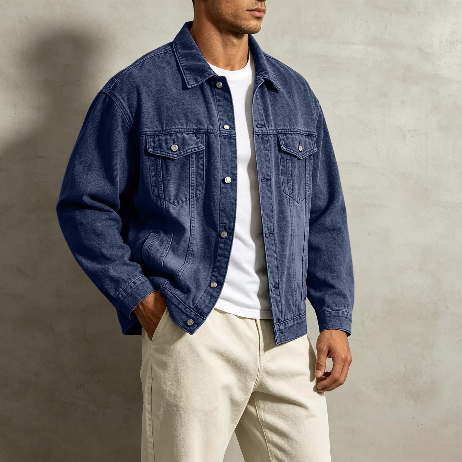 Jeansjacke Herren Denim Jacke Casual Übergangsjacke Klassische Cowboy Coat