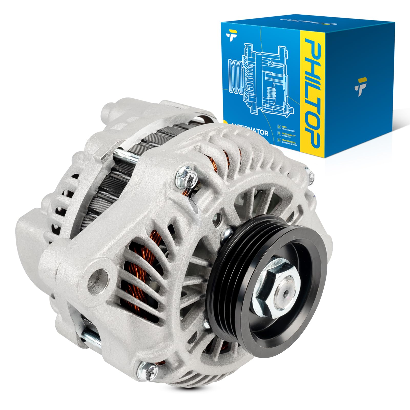 PHILTOP Alternator Compatible with PT Cruiser 2003-2005 2.4L, Neon 2004-2005 2.0L High Amp Alternators Replace 13995N 12V 100Amp CW S4 4-Groove Pulley-picture-23