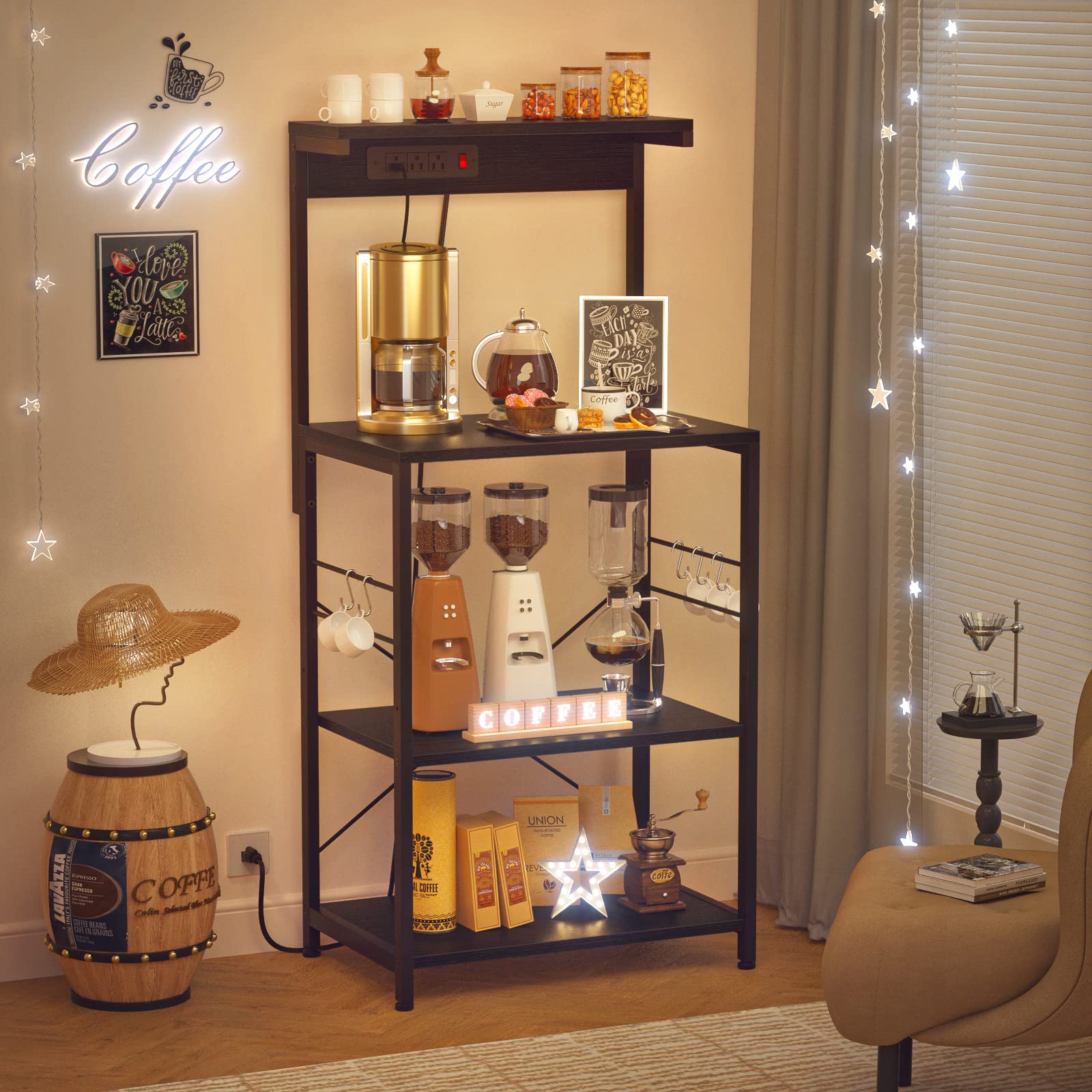 Topfurny Bakerâ€˜s Rack with Power Outlet, Microwave Stand Kitchen