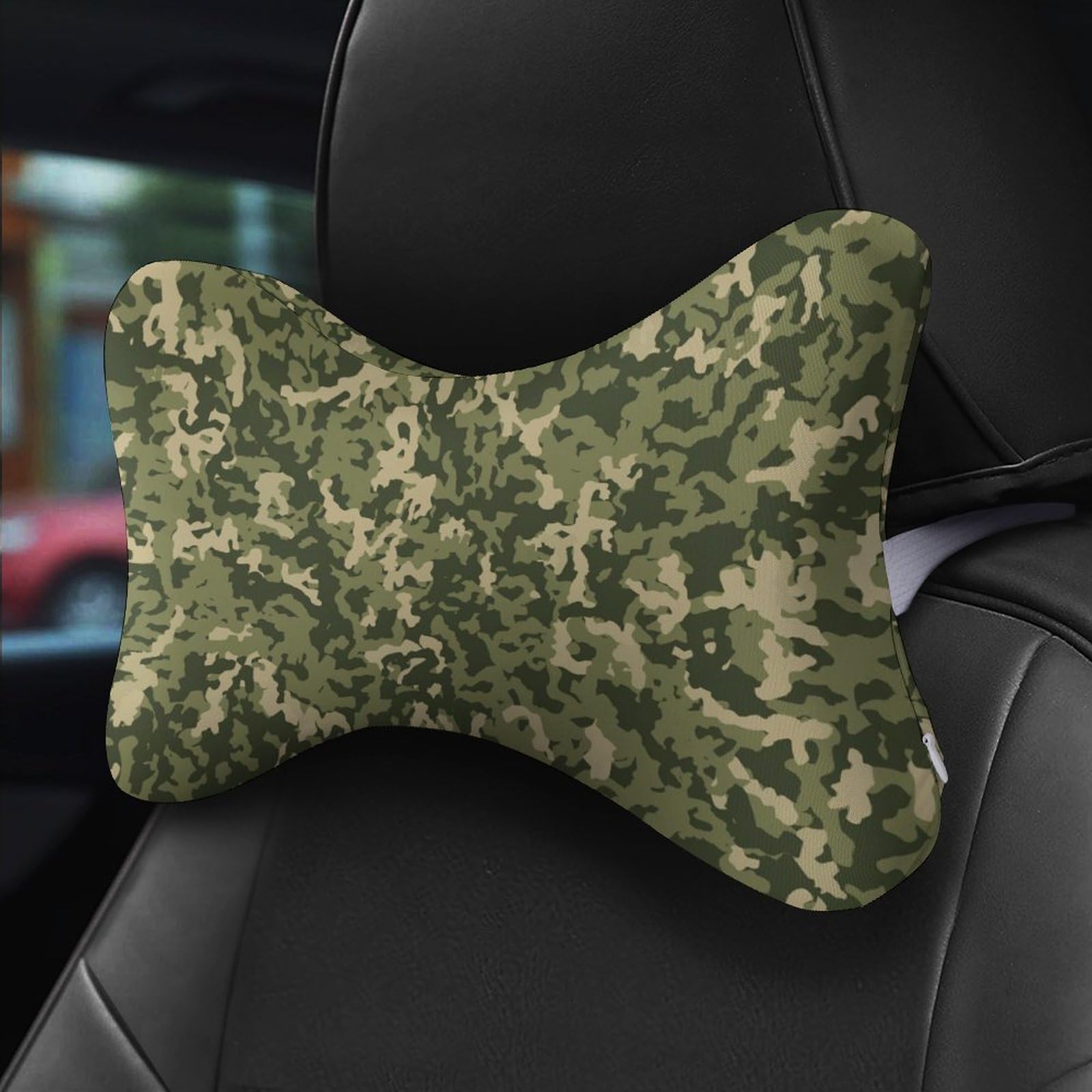 SMAZDFXX Camouflage Green Camo Car Neck Pillow Set of 2 Car Seat Head Support Cushion Bone Pillows with Elastic Strap