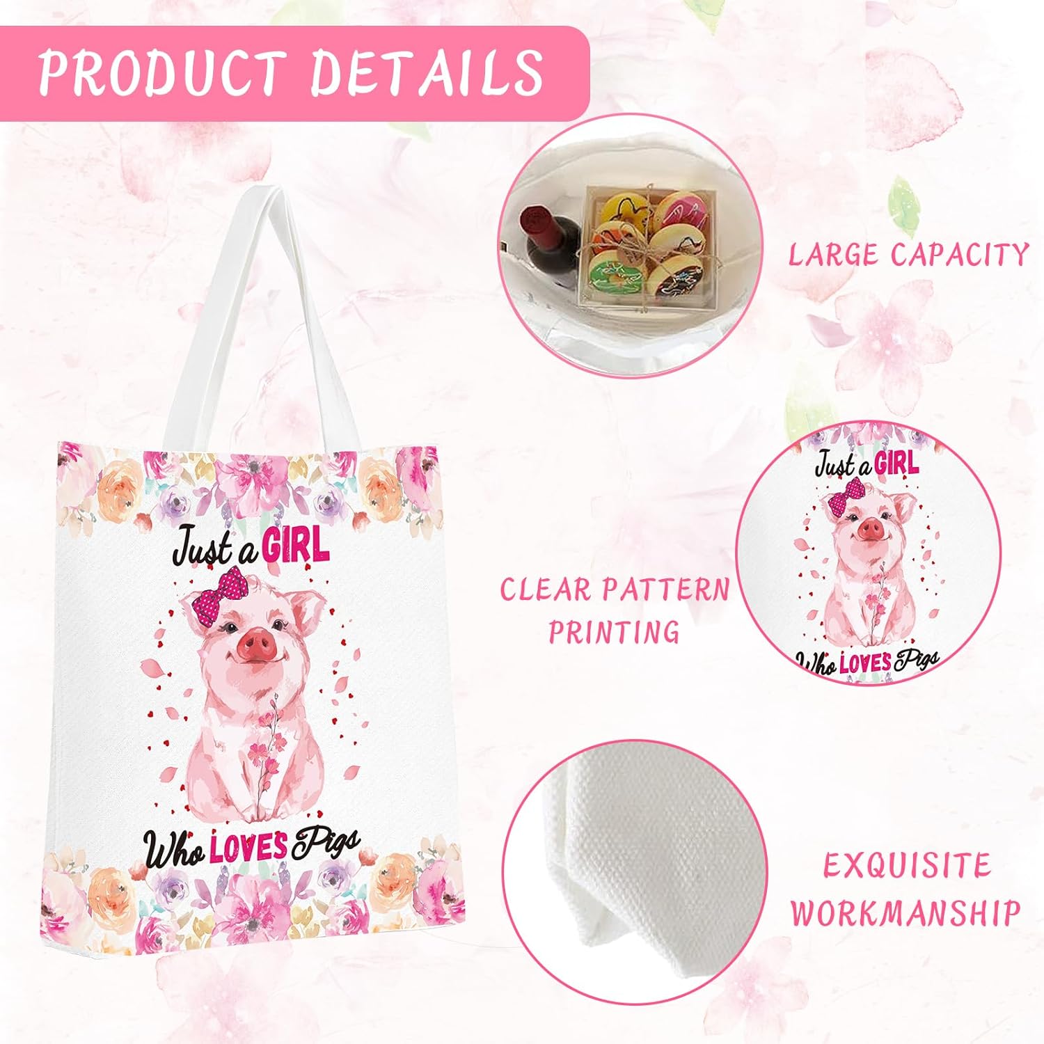 Pig Gifts, Just a Girl Who Loves Pigs, Including 20 oz Stainless Steel Pig Print Tumbler with Lid and Straw, Colorful Pig Tote Bag & Pig Socks, Pig Themed Gifts for Women, Girls&pig Lover (Colorful) - Image 3