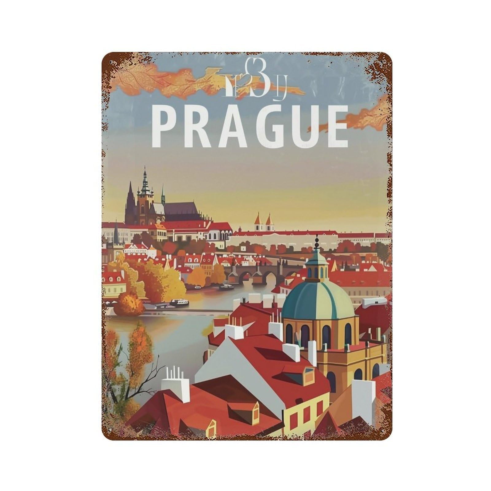 FHUYEURHRY Retro Prague Travel 02 Wall Decor Retro Iron Vintage Art Metal Tin Sign Poster Modern Home Cofffee Club Art Bar Shop Decorations Style-32 40x30cm