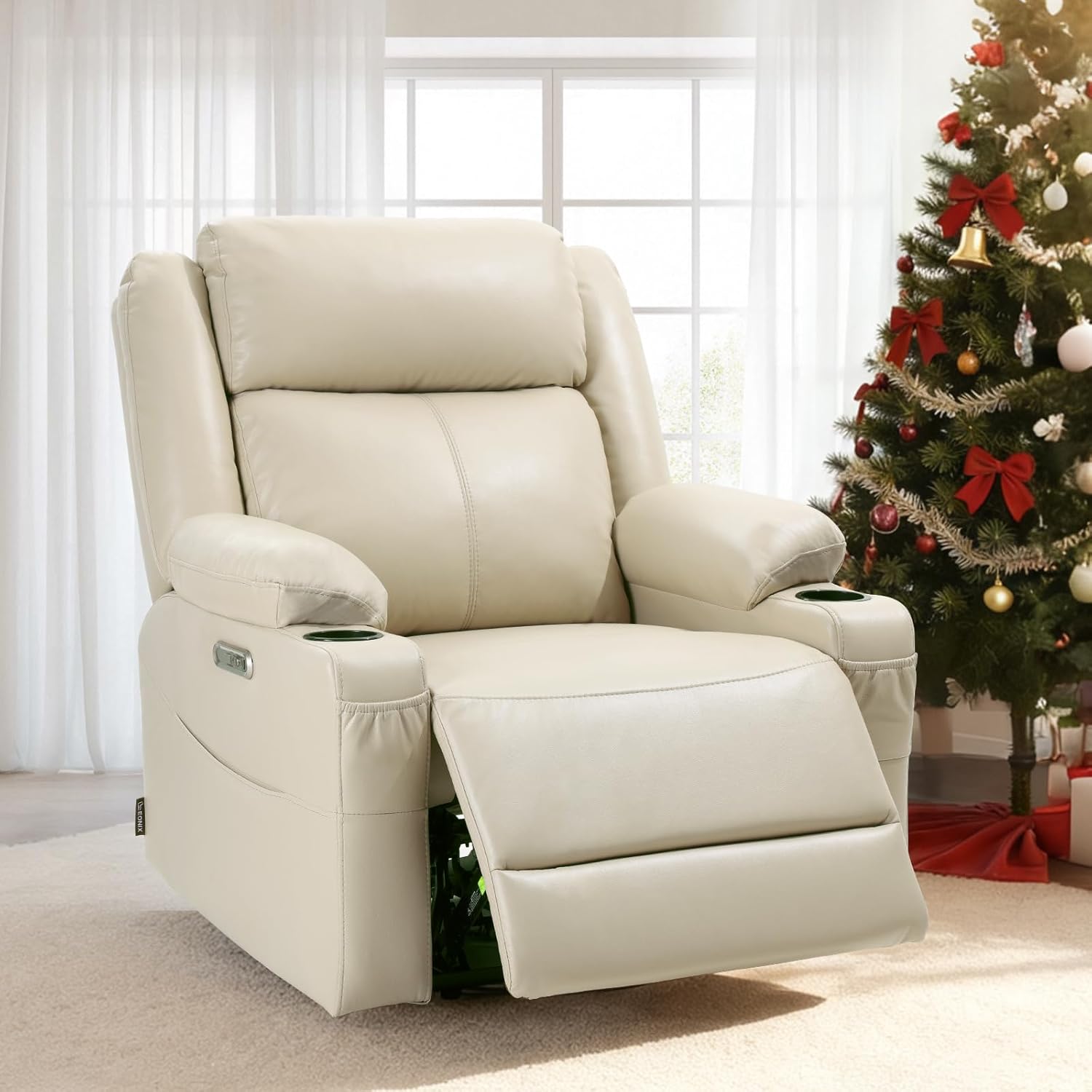 EONIX Wall Hugger Recliner for Small Space, Real Zero Clearance Power Recliner, Lazy Boy Recliner Chair with Cup Holders for RV, Living Room, Bedroom, SXXY011990, Cream White