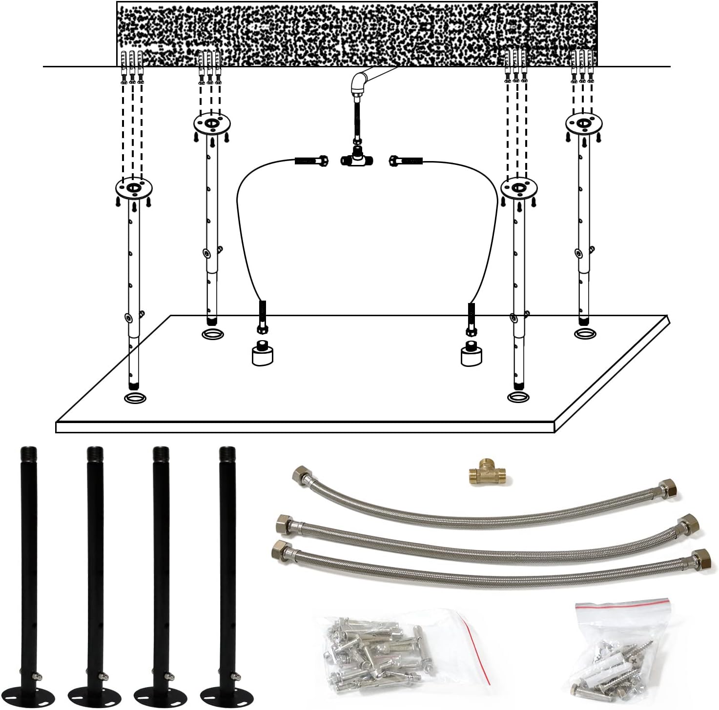Luxury Large Ceiling Rectangle Rainfall Shower Head, 16x32inch High Pressure Rain Showerhead with Silicone Nozzles Full Body Fixed Showerheads For Modern Bathroom, Black Finish
