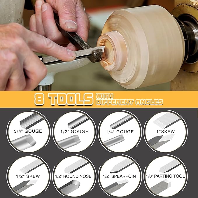 Juego de 8 Cinceles para Torno de Madera, Herramientas para Carpintería miniatura 6