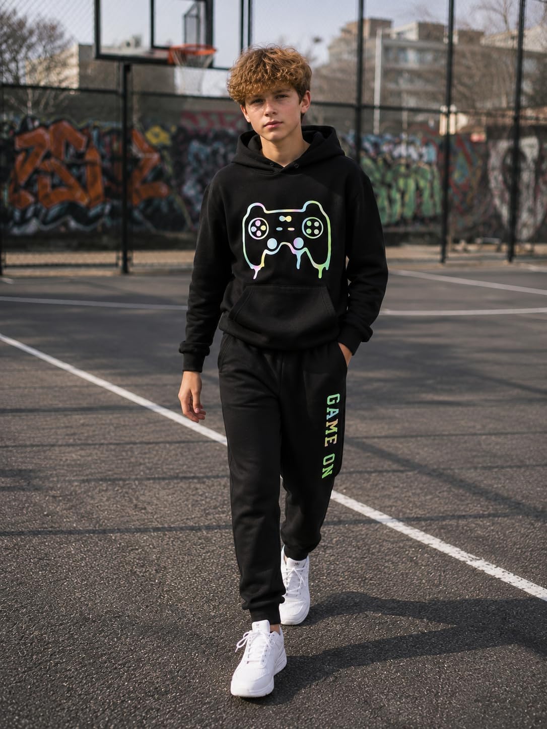 Cakaner Boys Clothes Long Sleeve Game Graphic Hoodie and Jogger Pants Set 2 Piece Fall Outfit Size 8-13