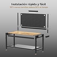 Vista 5 de CAMMOO Banco de trabajo resistente de 48 pulgadas, altura ajustable, carga máxima de 2000 libras, con estante de almacenamiento para banco