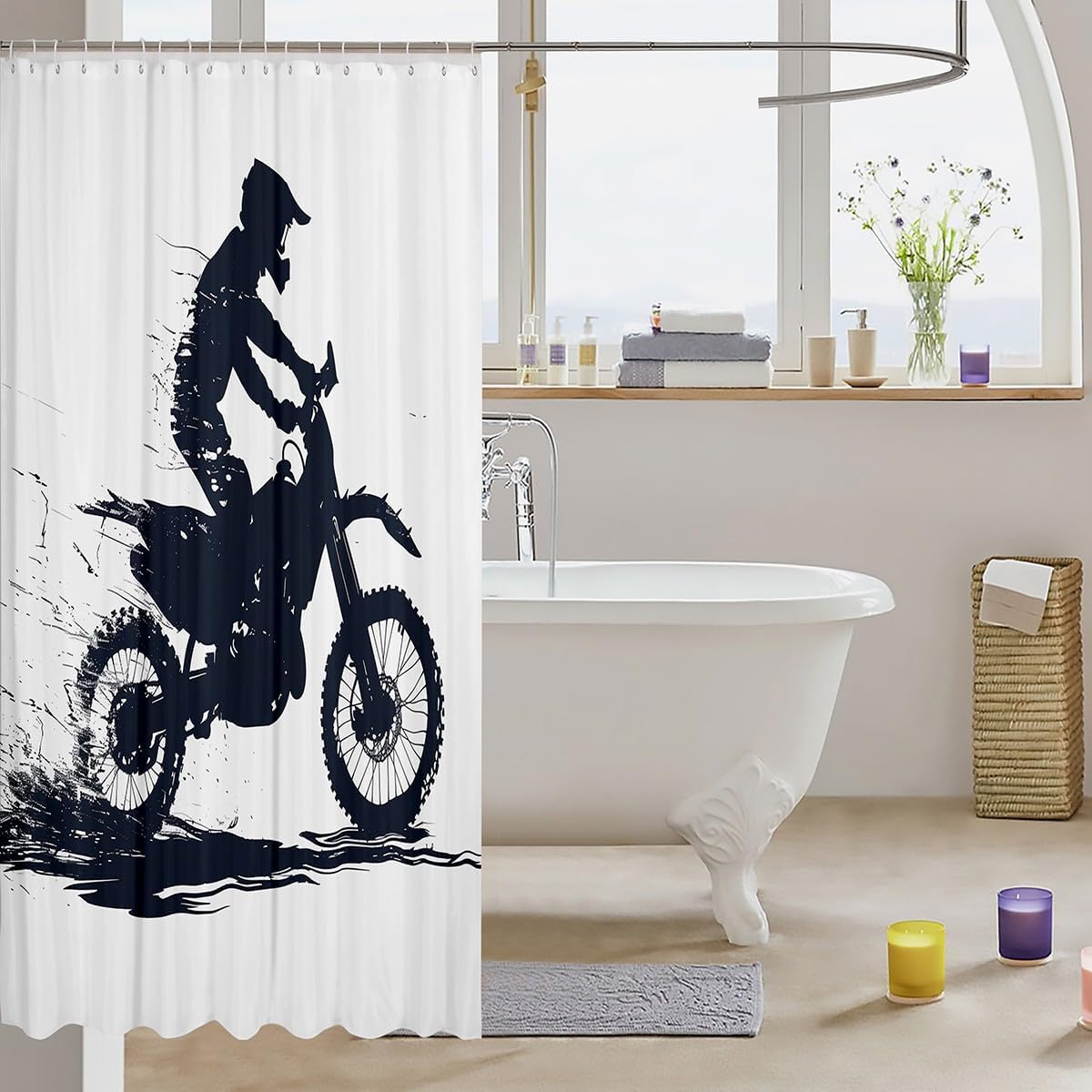 Feelyou Cool Motocross Shower Curtain 72"x78" Dirt Bike Bath Curtain Waterproof Motorcycle Racer Bathroom Shower Curtain Set for Kids Boys Girls Racing Motocross Rider Kids Bathroom Accessories