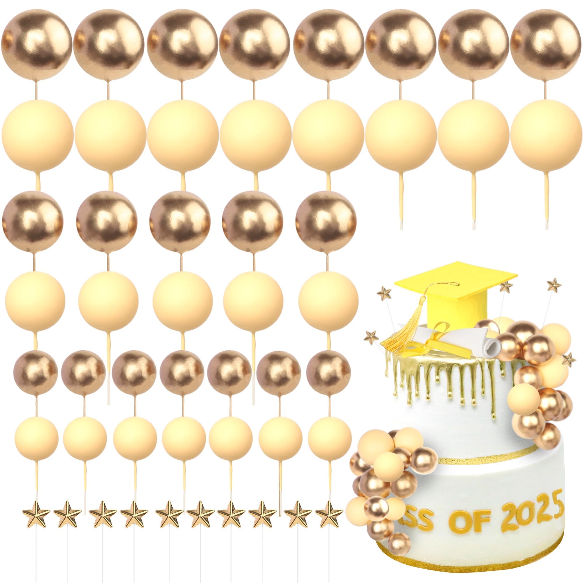 Xsstarmi Grad Cap Cake Topper Decor Star Balls Congrats Grad Diploma Done Cake Pick Class of 2026 Graduation Party Cake Decorations for Prom 2026 Graduation Party Cake Supplies Gold