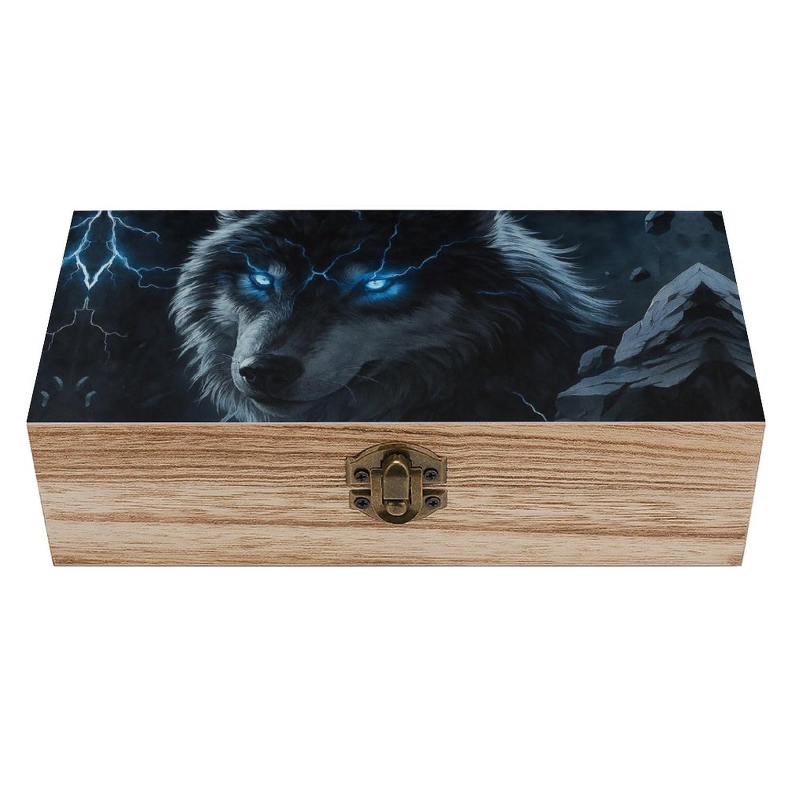 SMAZDFXX Majestic Wolf And Lightning Wooden Storage Box Multipurpose Decorative Box for Jewelry Photo Home Decor