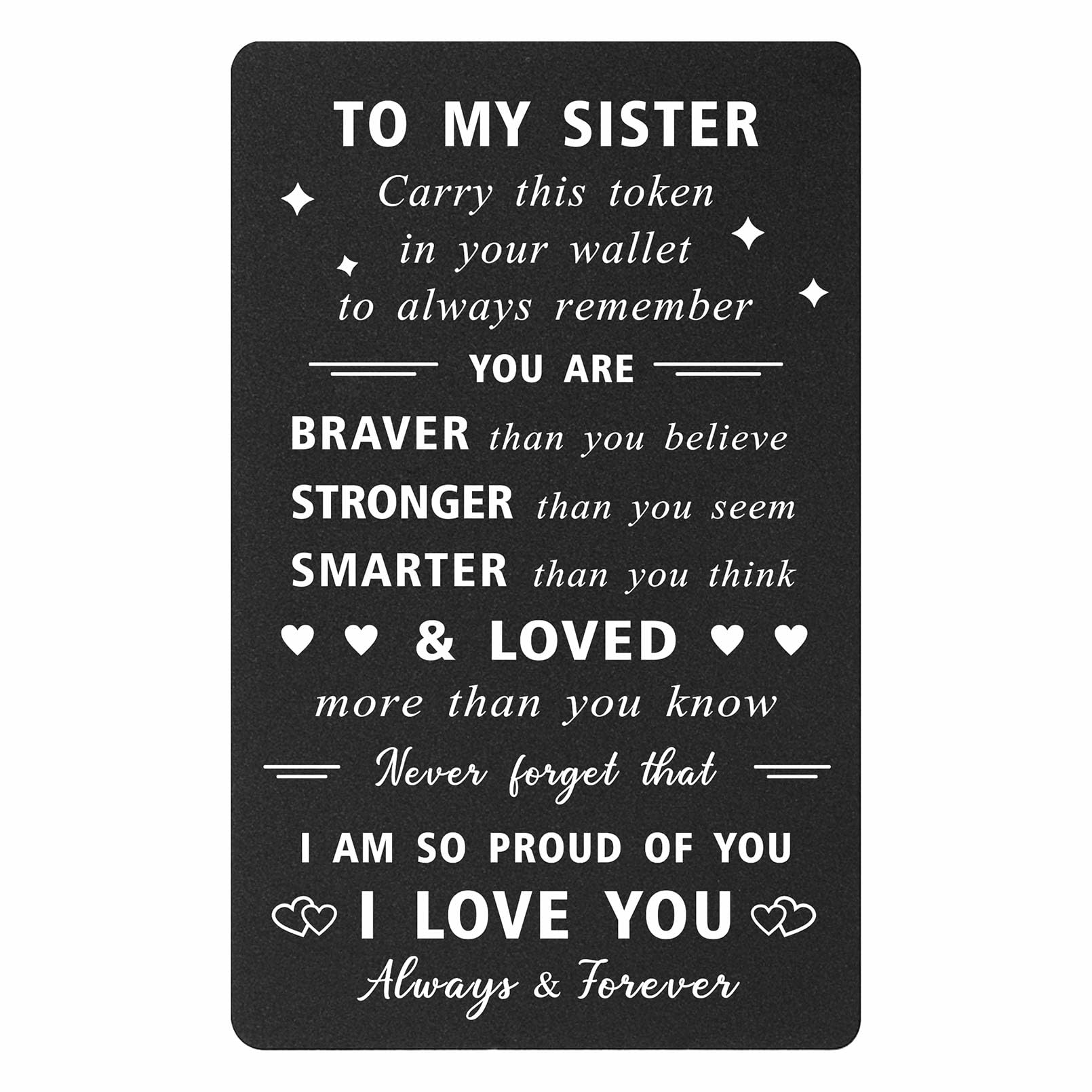 ENGZHI Sister Christmas Card, I Love You Sister Birthday Card for Adult Wedding Graduation Mothers Day, Metal Engraved Wallet Card